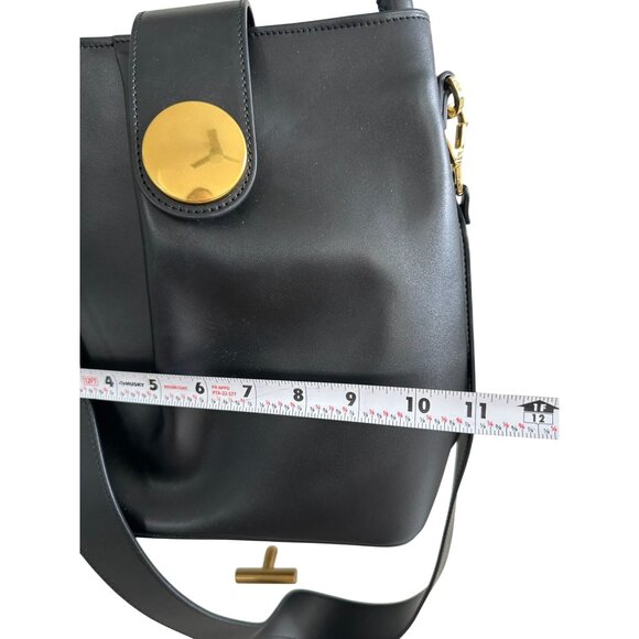 ELLEME Black Leather Bucket Tote Bag w/ Detachable Strap - Picture 7 of 12